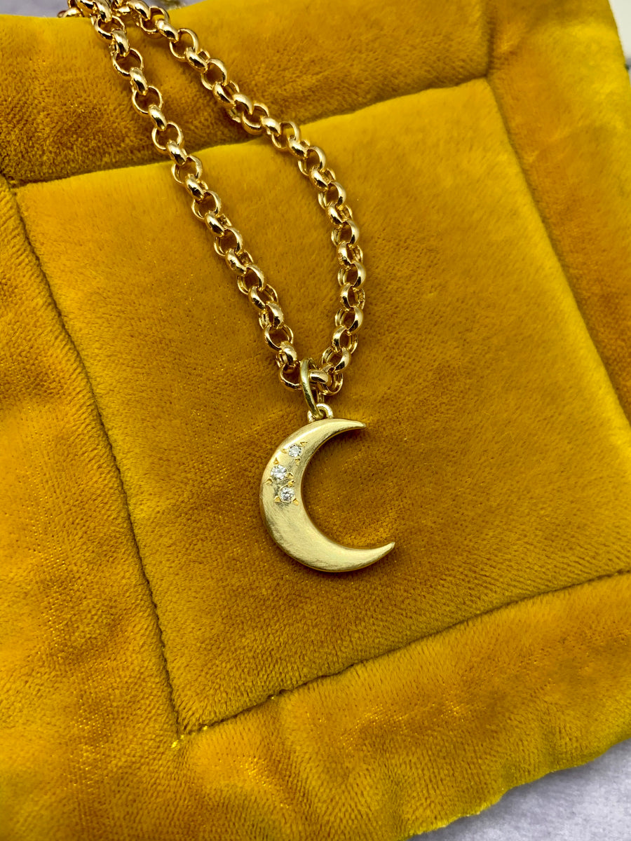 14k Yellow Gold Crescent Moon Charm Pendant - Handcrafted Solid Gold Necklace Charm, High Polish Finish - View #7