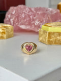 14k gold Pop heart ring chubby natural pink tourmaline