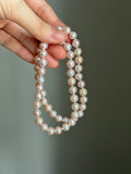 Genuine fresh water soft pink pearls 14k ends