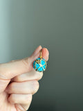 14k yellow gold turquoise flower and garnet charm pendant