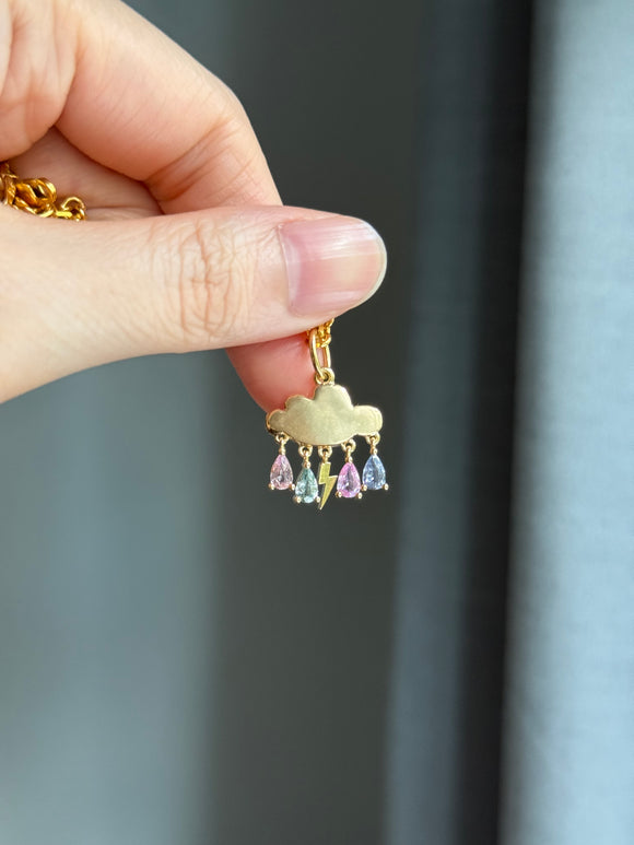 14k small rainbow cloud with natural pear sapphires