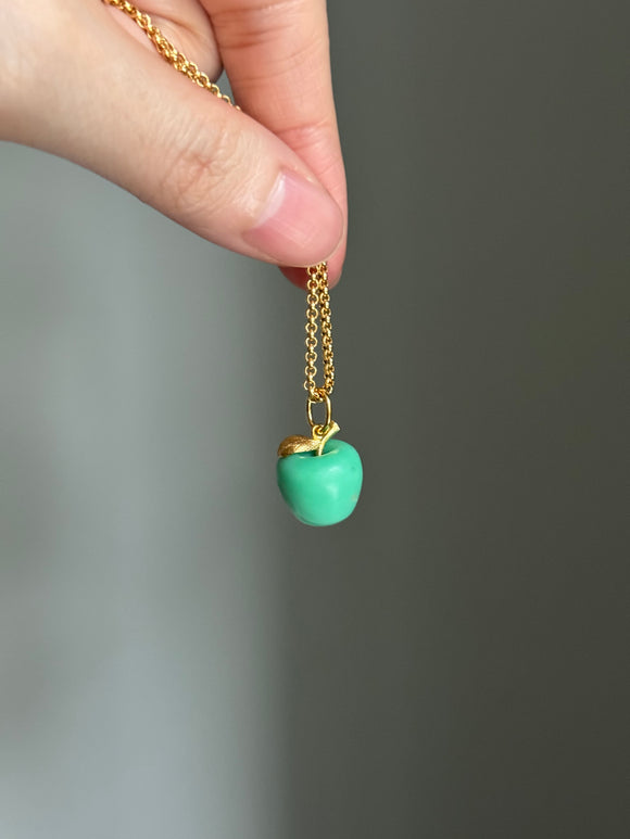 14k gold green chrysoprase apple