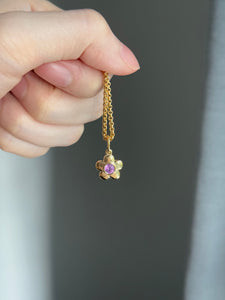 14k yellow gold natural pink sapphire flower