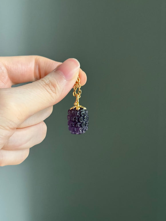 14k yellow gold carved amethyst blackberry charm