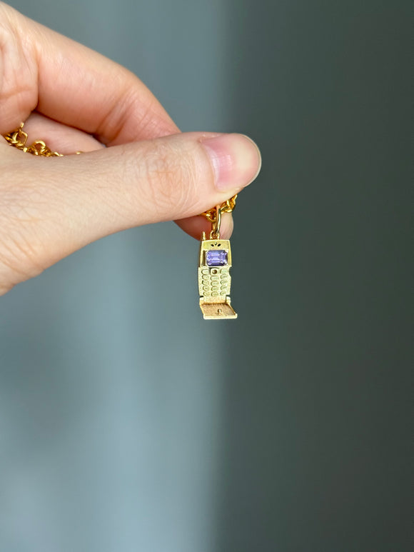 14k cell phone handphone charm with purple sapphire