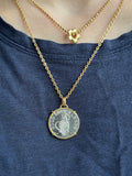 Big Vintage lucky cat coin in 14k gold frame