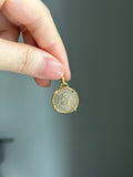 Small Vintage lucky cat coin in 14k gold frame