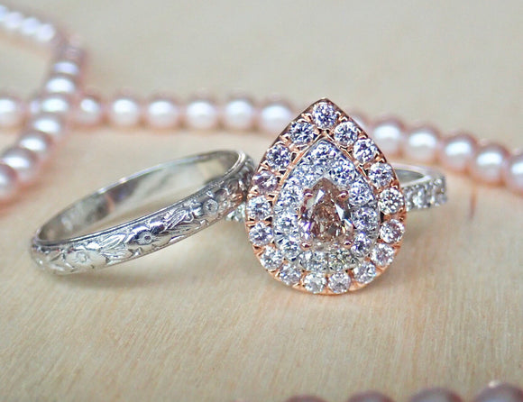 18k natural pink diamond engagement anniversary ring band 0.42 ct centre