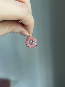 14k yellow gold pink opal flower and spinel charm pendant