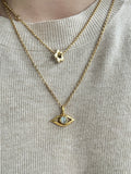 14k evil eye charm pendant with chrysoberyl