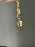 14k yellow gold collet set / button set pink tourmaline pendant charm