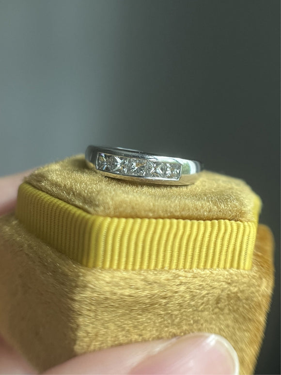 18k vintage white gold princess cut diamond half ring band