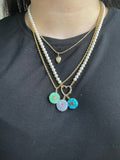 14k yellow gold turquoise flower and garnet charm pendant