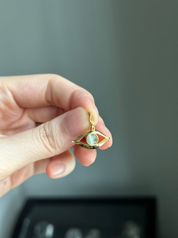 14k evil eye charm pendant with chrysoberyl