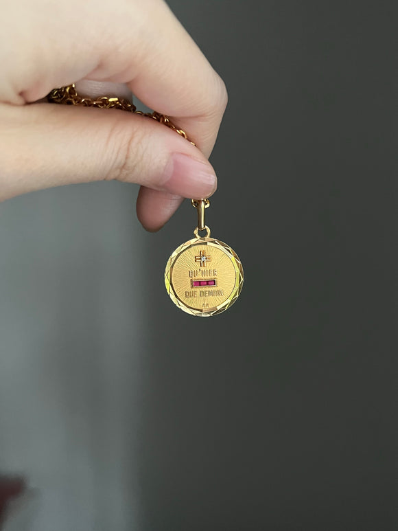 18k gold vintage qu hier que demain love charm pendant French + Qu’hier - Que Demain