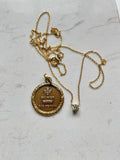 Laurel floral border 18k gold vintage qu hier que demain love charm pendant French + Qu’hier - Que Demain