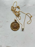 Laurel floral border 18k gold vintage qu hier que demain love charm pendant French + Qu’hier - Que Demain