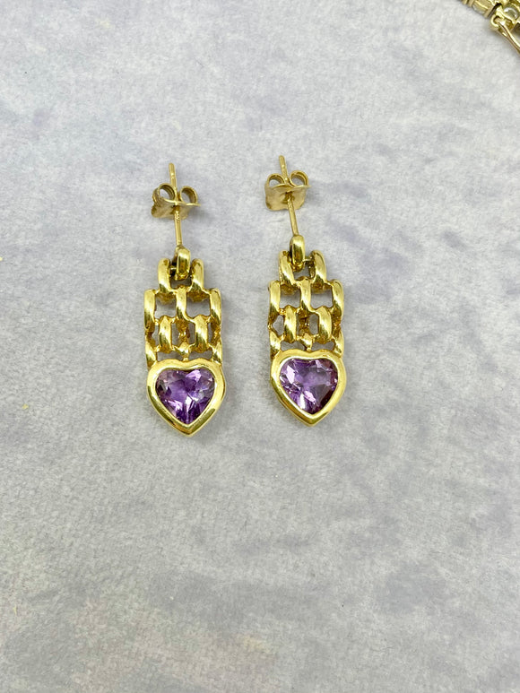 14k yellow gold vintage amethyst earrings