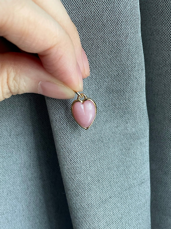 14k small pink opal heart